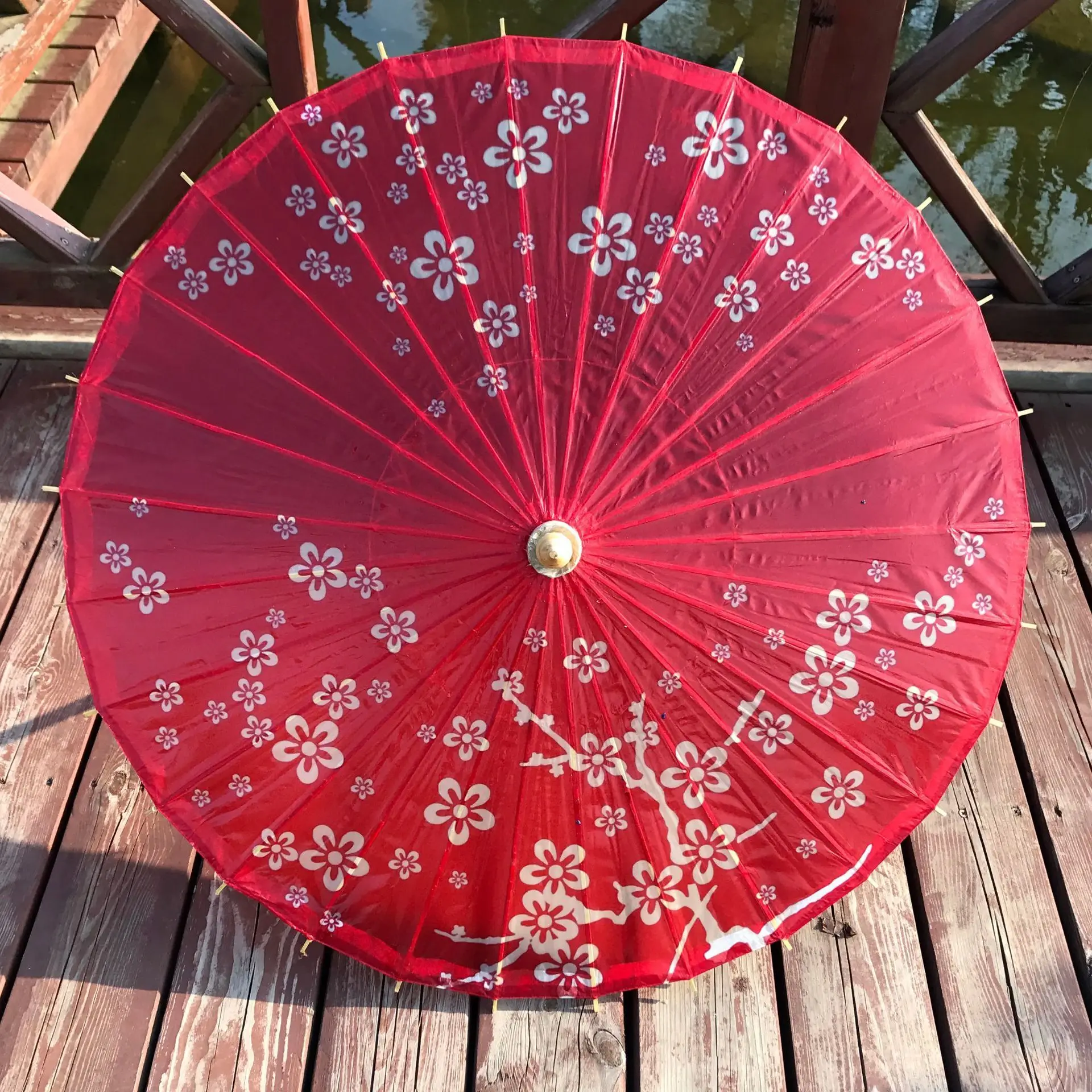 Beautiful red plum Смазанный бумажный зонтик складной деревянный дождь женский Декор прозрачный цветок китайский зонтик японский зонтик - Цвет: Beautiful red plum