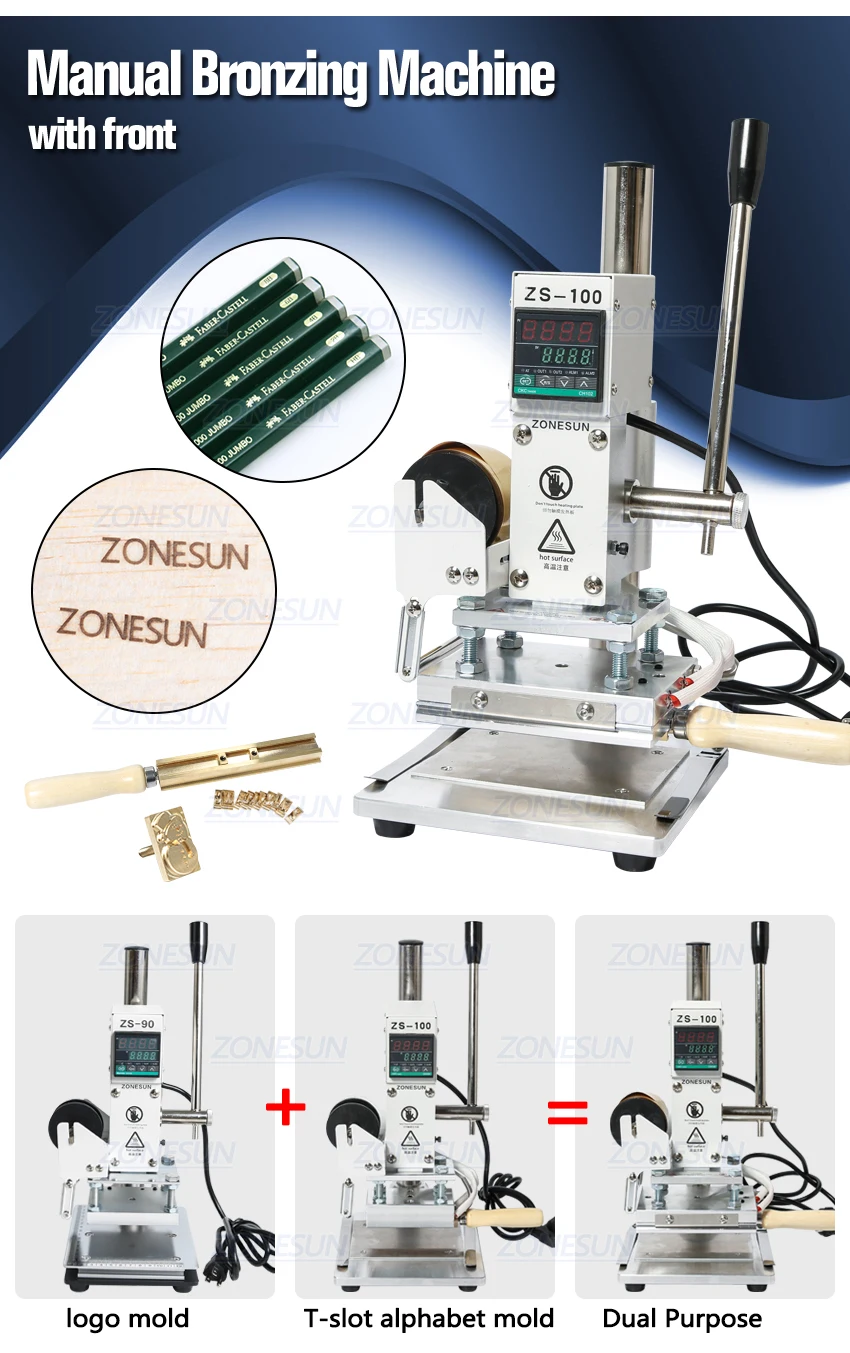 ZONESUN ZS-100B двойного назначения Горячая фольга тиснения руководство бронзирование машина для ПВХ карты кожа карандаши бумага тиснения