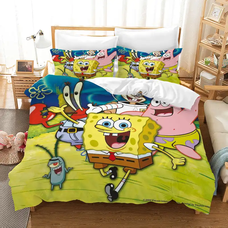 Single Anime Spongebob Character Bedding Set Duvet Cover AZJMPKS Spongebob Childrens Bedding Set A10.135 x 200 cm + 75 x 50 cm x 1 Pillowcase Microfibre Suitable for Children 