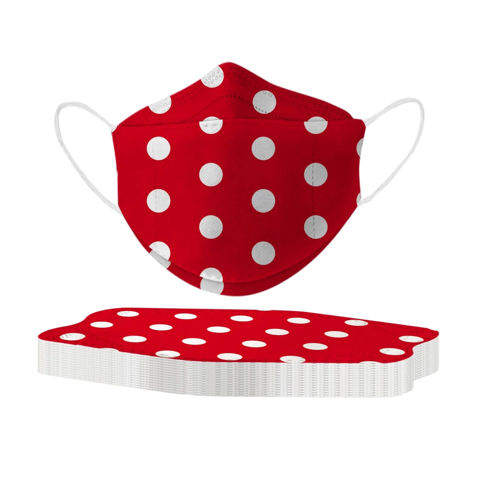 Mascarilla facial desechable de lunares, no tejida, roja, Unisex, 10 Uds.