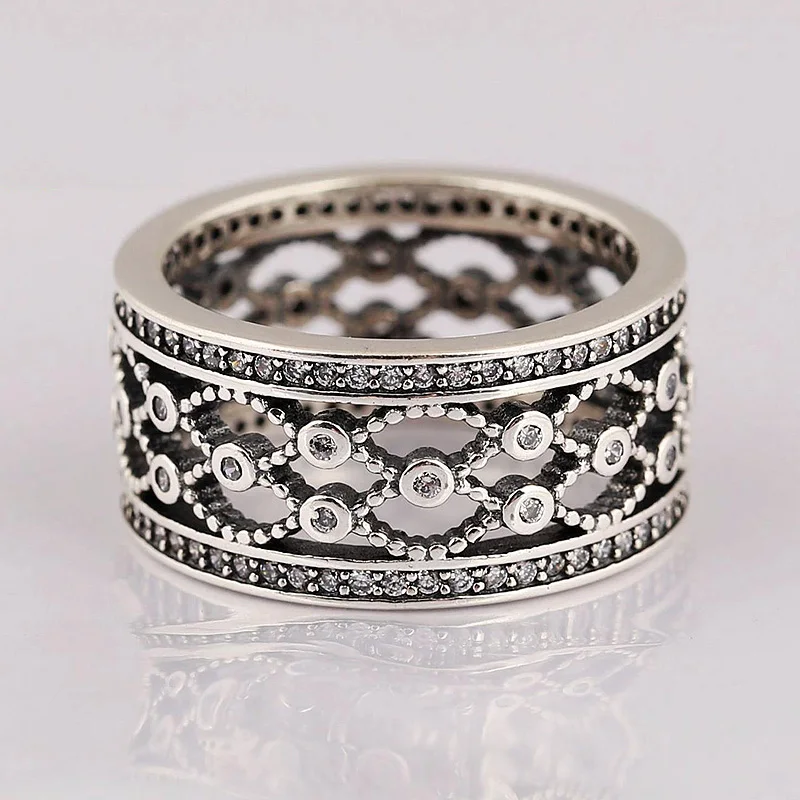 Authentic 925 Sterling Silver Ring Openwork Woven Entangled With Crystal Rings For Women Wedding Party Gift Fine Europe Jewelry