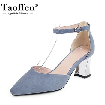 

TAOFFEN Pointed Toe Women Sandal Square Heel Solid Color Soft Casual Leisure Fashion Outdoor Buckle Female Footwear Size 31-48