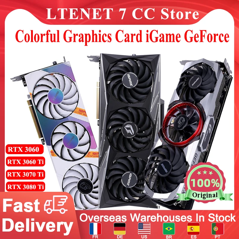 Цветная видеокарта IGame RTX 3060 Ti 3080 Ultra 3070Ti 8/10/12G с блокировкой 256/320/бит 3DP +
