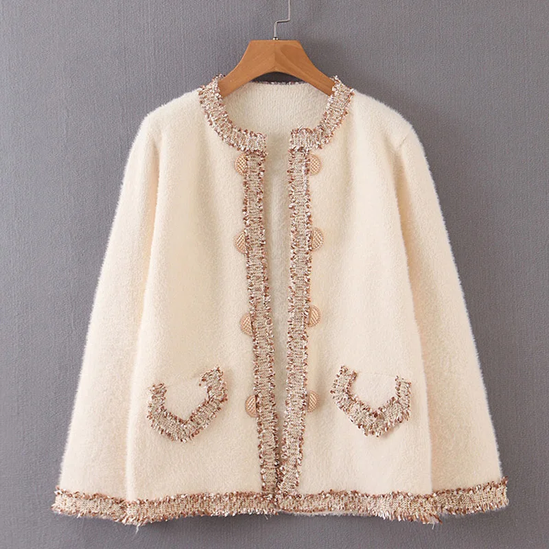 

RR Buttons Pockets Jackets Women Fashion Faux Mink Fur Coats Women Elegant Long Sleeve Jackets Female Ladies HAD