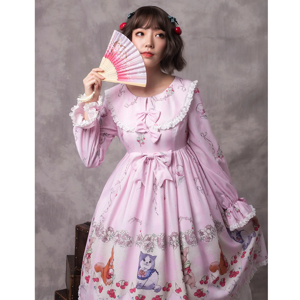

Lolita Dress Original Design Animal Girl's Flower Party New OP Long Sleeve Dress