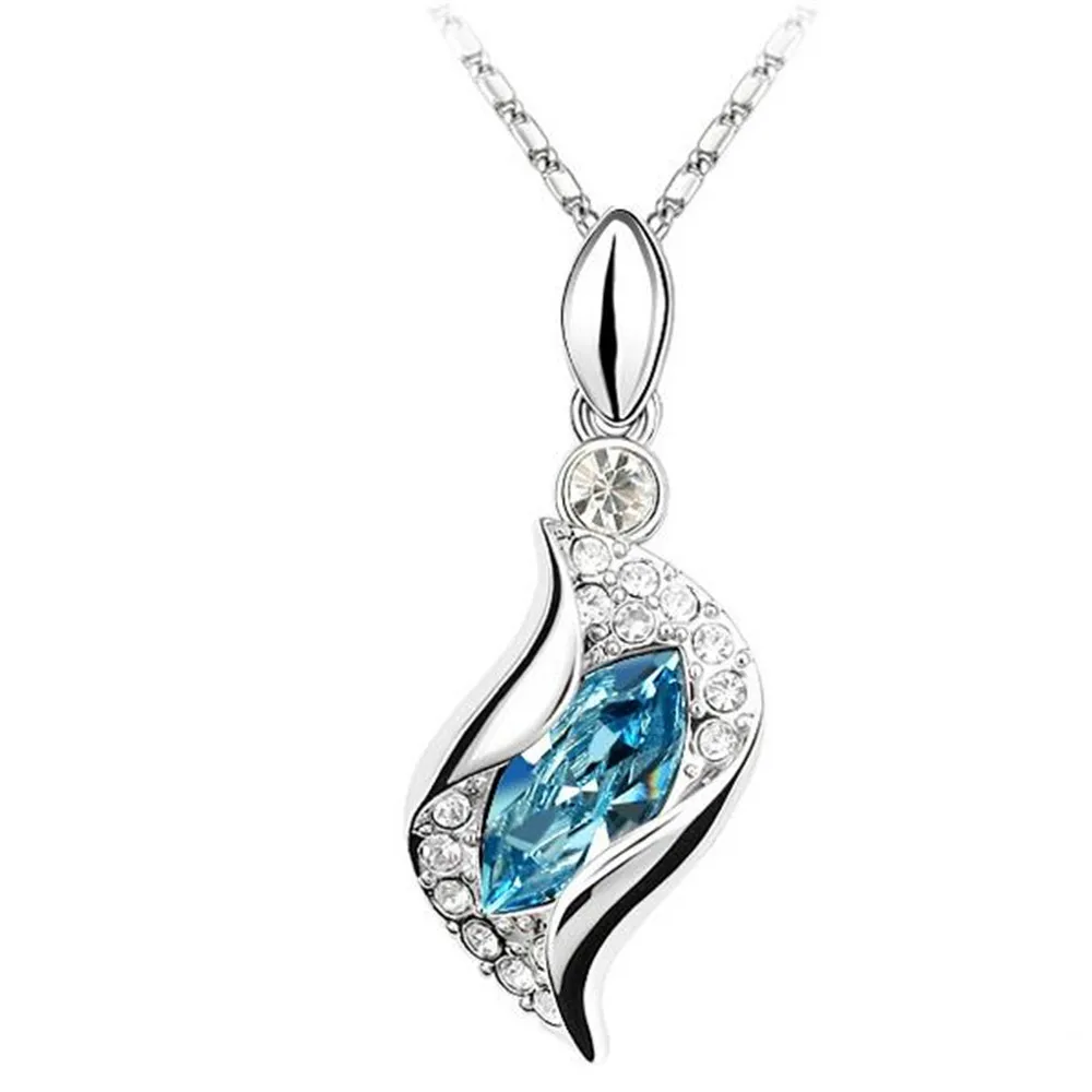 Модный Ювелирный Набор из кристаллов Swarovski, длинные висячие серьги, ожерелье, подвески, Женские аксессуары для свадебной вечеринки, подарок-2811 - Окраска металла: Necklace Sea Blue