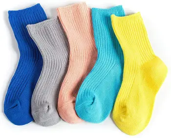 

LA0413146 Children boys and girls 5 pairs of knitted cotton pure color sports sailor socks