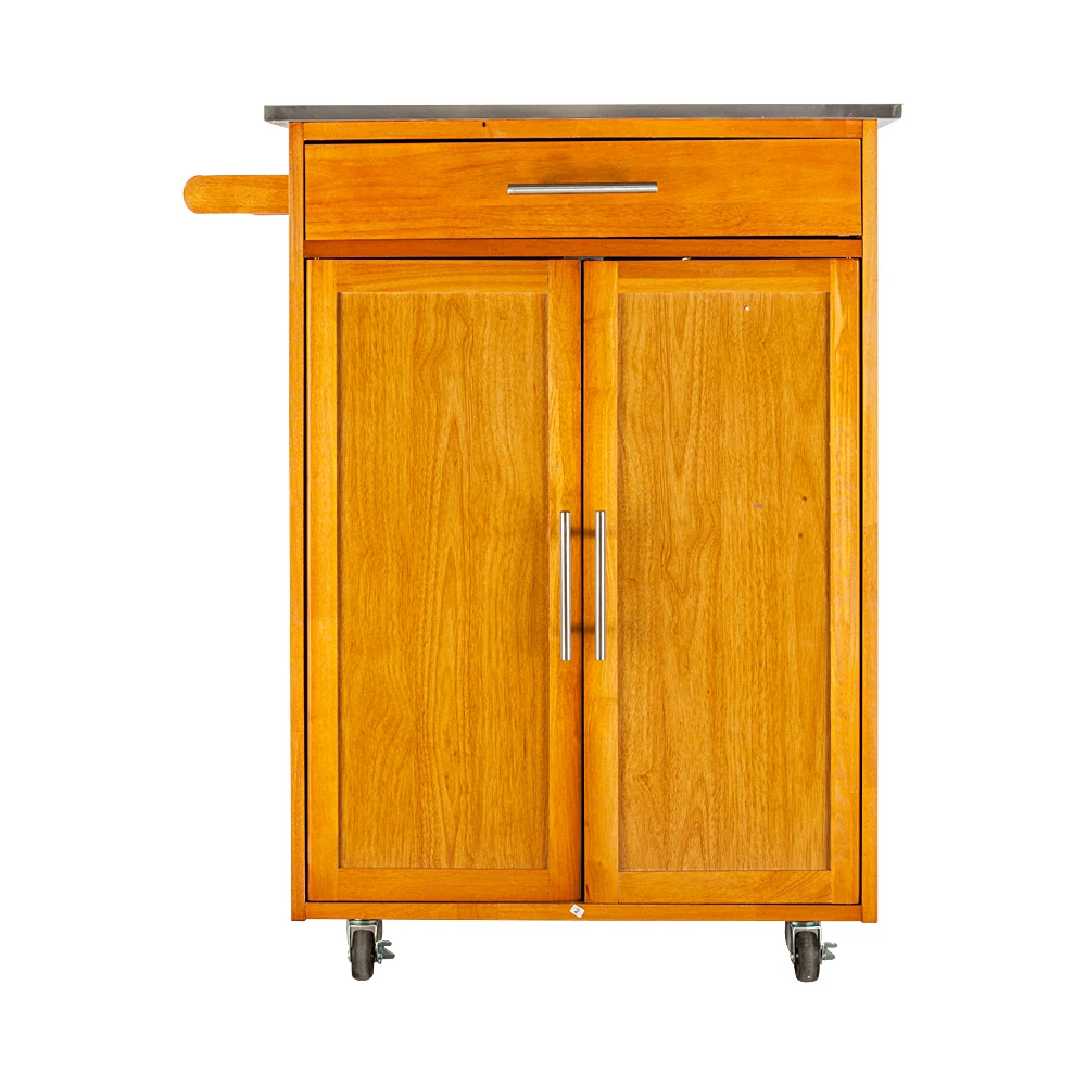  Moveable Kitchen Cart with Stainless Steel Table Top One Drawer One Cabinet Sapele Removable Stainl - 4000460057553