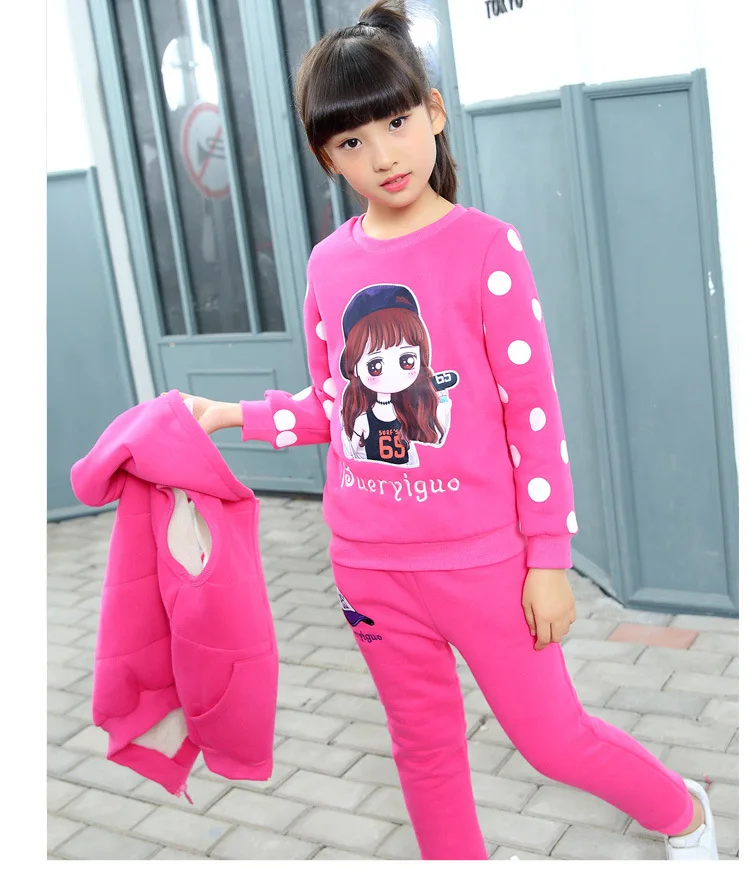 

Children CHILDREN'S Suit Girls 2018 New Style Casual Big Boy Hat plus Velvet Three-piece Set Support