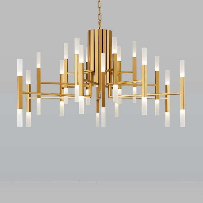 

Nordic postmodern LED art villa chandelier living room lobby restaurant gold chandelier creative personality tube lights