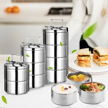 

2020 New Insulated Lunch Box Food Storage Container 2/3/4-Tier Stainless Steel Bento Box Stackable Meal Box School Dinnerware