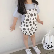 Новые летние милые короткие комбинезоны в горошек в Корейском стиле для маленьких девочек повседневные хлопковые льняные шорты для малышей Модная детская одежда для детей от 0 до 3 лет