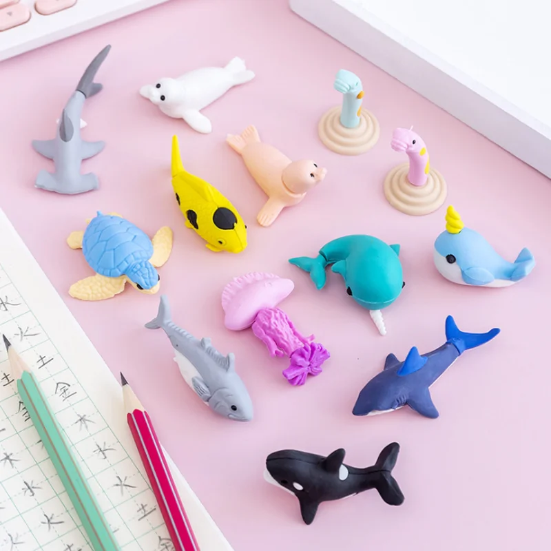 Sea Lion Shark Marine Animal Combination Eraser Creative Cute Novelty Kids Student Learning Office School Supplies Stationery