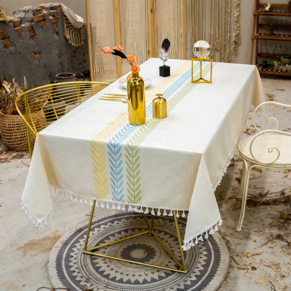 Skup Haft pozostawia dekoracyjne obrus lniany z pomponem wodoodporna olejoodporne gruby prostokątny ślub jadalnia herbata obrus