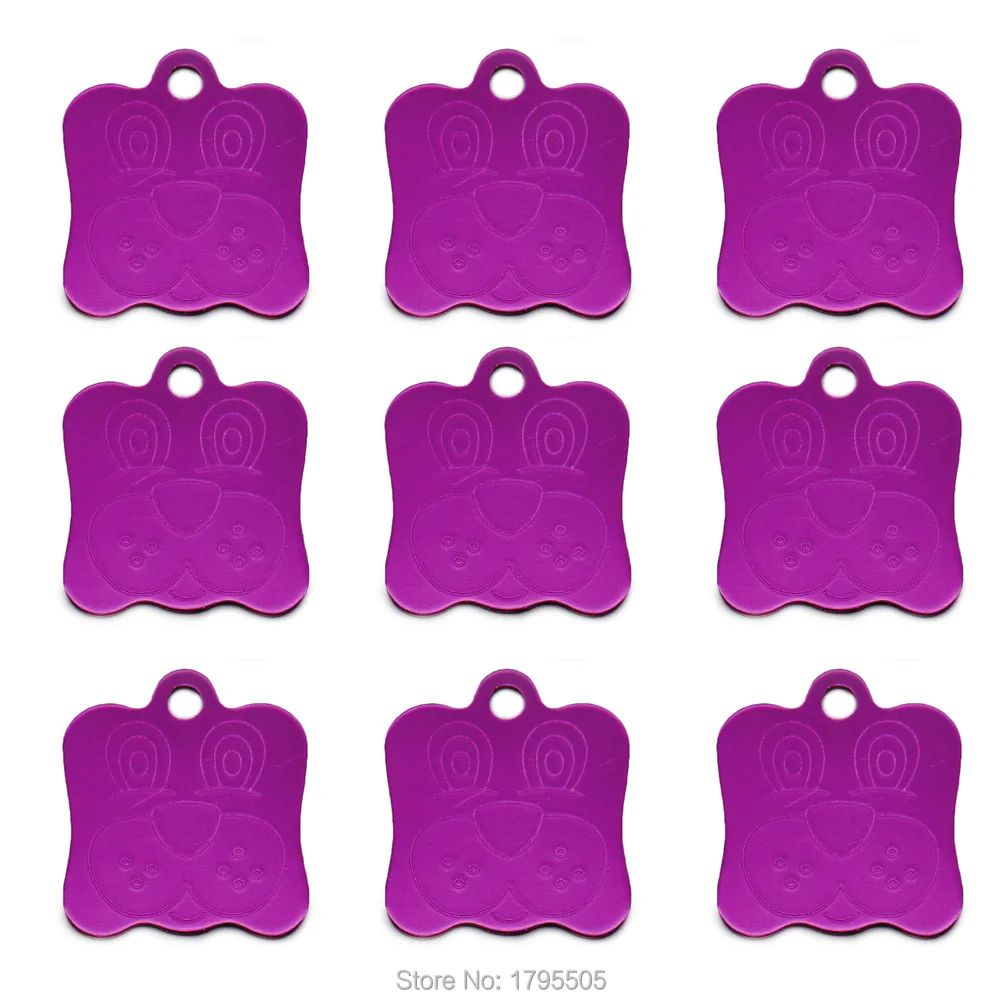 100pcs Pet dog ID tag collar pet id tags DOG FACEAluminum dog identification Pendant Pet Dog Accessories ID Tags Puppy Pet Card - Color: Purple
