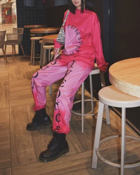 

2020 New Casual Set Gradient Pink Letter Loose Street Casual Trendy Sweatshirt Set Has Large Size
