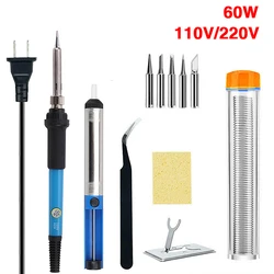 Kit de fer à souder électrique 60W 220V, 7 pièces, à température réglable, pompe à dessouder, outils de fer à souder 