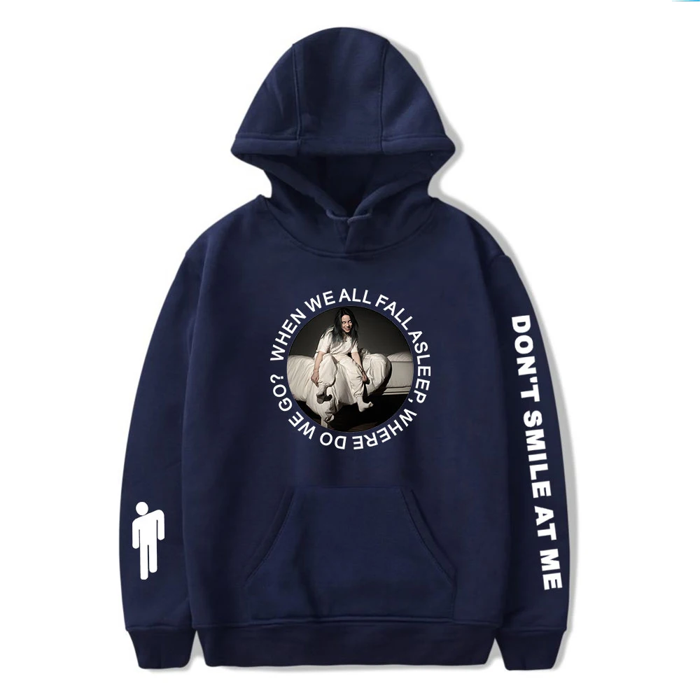 Billie eilish hoodie Pullover Oversized Hoodie Streetwear Sweatshirts Hoodies Women/Men Hoodies Casual hip hop Long Hoodies - Цвет: navy blue-4