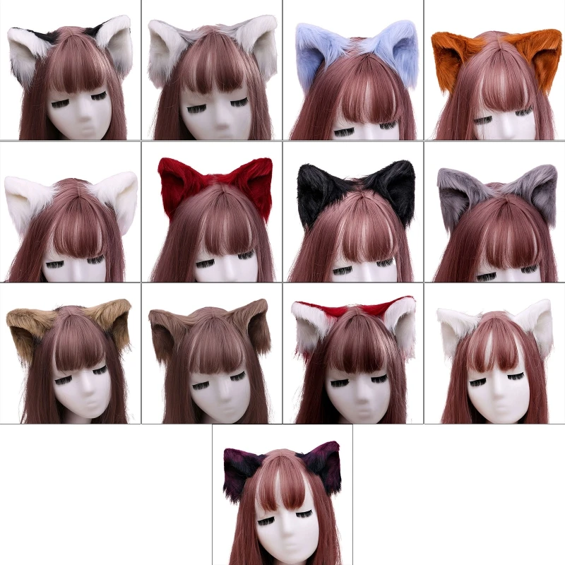 1 Pair Sweet Lovely Furry Animal Beast Ears Hair Clips Anime Lolita Wolf Cat Cosplay Plush Hairpins Halloween Party Costume Acce hair accessories