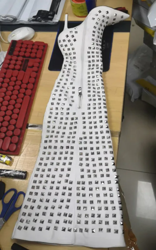 Женские Сапоги выше колена с заклепками; пикантные белые женские ...