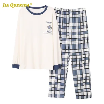 

New Long Sleeve Long Pants Sleepwear Fashion Style Casual Style Homesuit Homeclothes Man Clothes Spring Autumn Plaid Printing