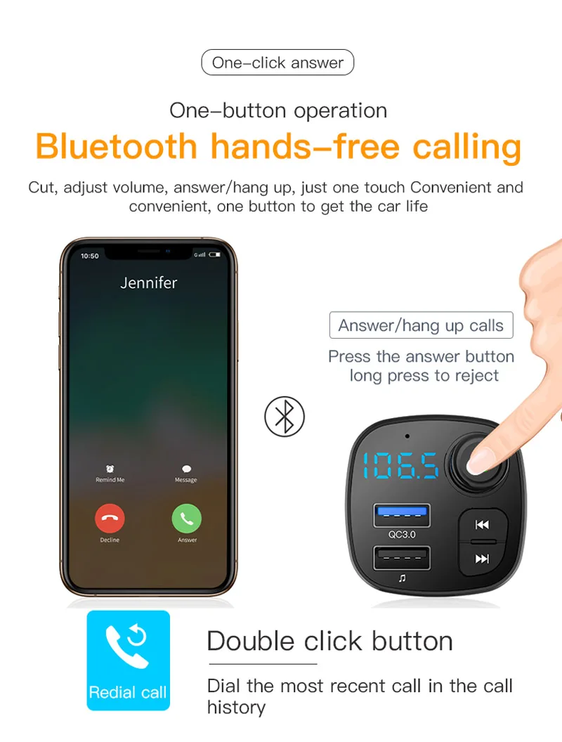 JaJaBor, автомобильный fm-передатчик, беспроводной fm-модулятор, Bluetooth, громкая связь, автомобильный комплект, A2DP, MP3, аудио, музыкальный плеер, 3.1A, QC3.0, автомобильное зарядное устройство