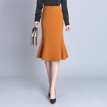 Офисная Женская короткая юбка русалки Женская эластичная элегантная Рабочая Юбка Осенняя Высокая талия облегающая новая миди юбка 3501LY