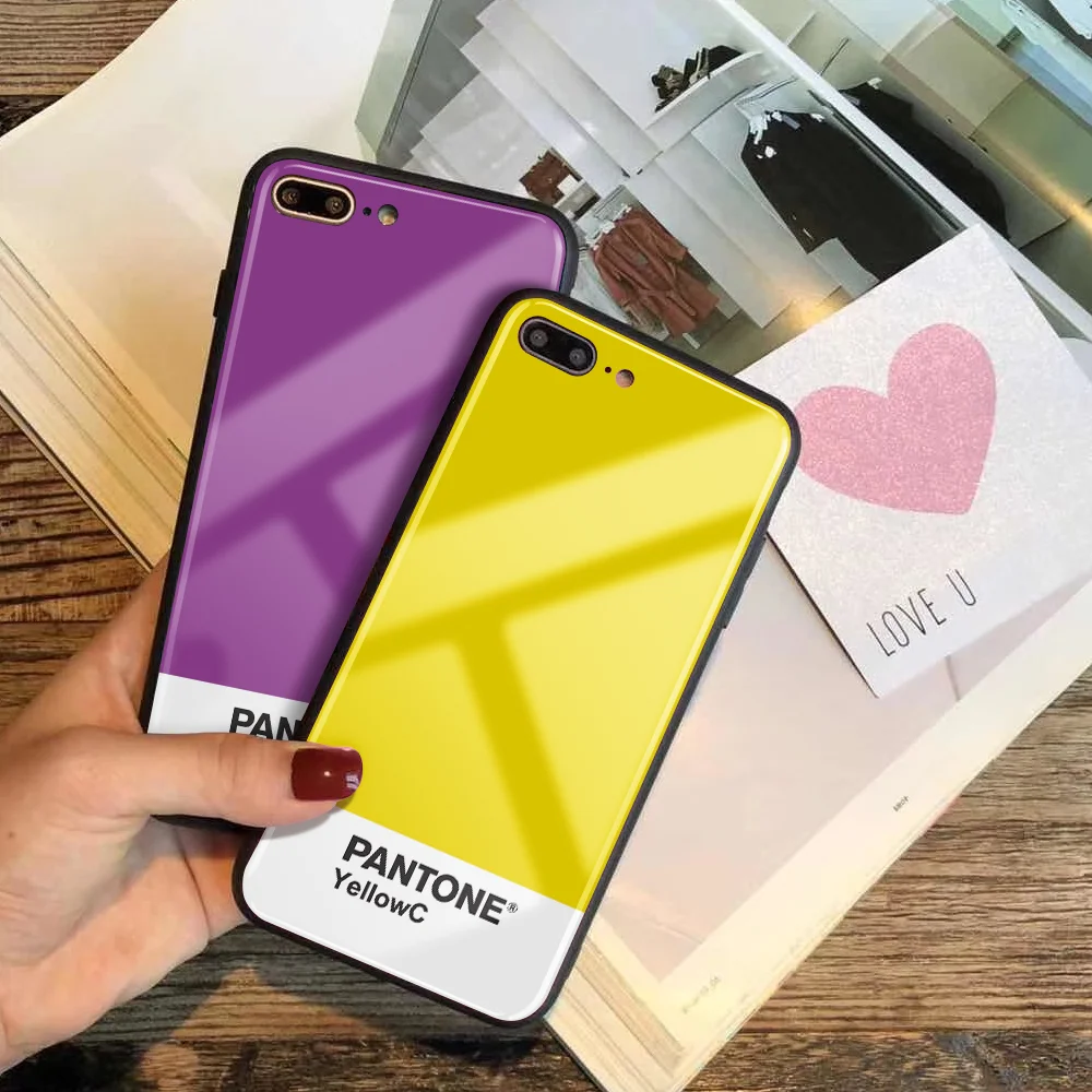 Чехол из закаленного стекла для iPhone 11 Pro 7 7Plus X 6S 6 Plus Pantone Phone Cover для iPhone XS MAX XR 8 pure color