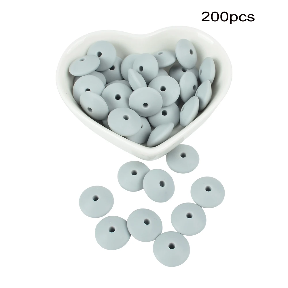 Light grey LOFCA 200 шт 12 мм силиконовый чечевица бисер ребенок Прорезывание Зубов Бисер BPA-Free пищевого качества делая ребенка уход за полостью рта соска цепь аксессуары - Цвет: Light grey