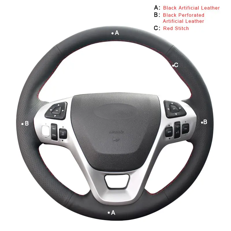 Авто оплетка на крышке рулевого колеса для Ford Explorer 2011- Телец 2013- край 2011- Flex 2013 Автомобильные оплетки крышки - Название цвета: Artificial Leather