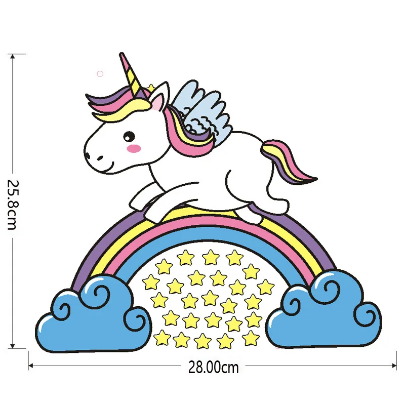 Мультяшный Радужный Единорог ПВХ Декор стены Бумага наклейки детская комната украшения дома творческий спальня Hogar современный плакат - Цвет: B