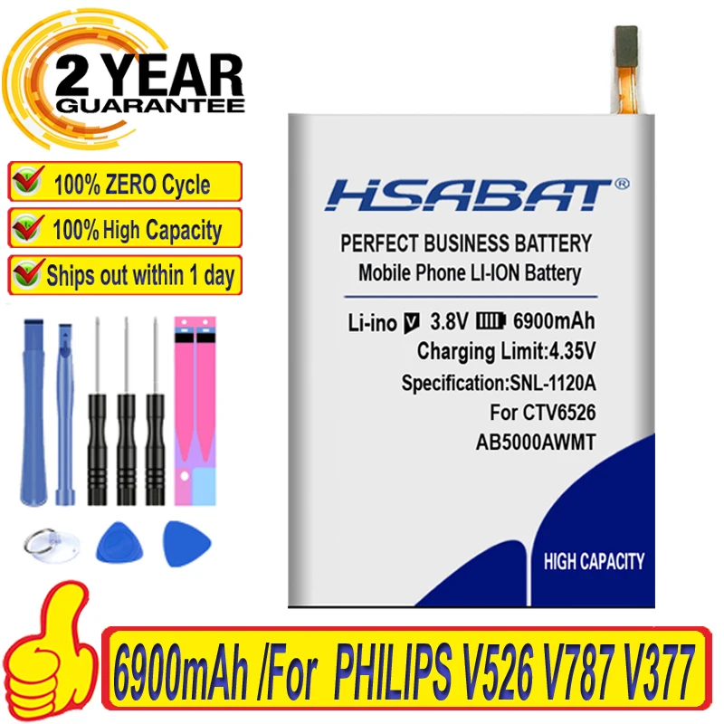 Топ бренд 100% новый 6900mAh AB5000AWMT батарея для PHILIPS V526 V787 V377 Xenium CTV526 батареи + бесплатная