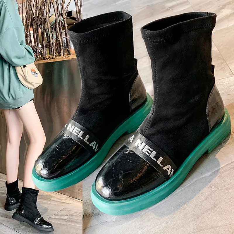 

Boots Women's 2019 Autumn Suede Chunky-Heel Low Heel Middle Boots Women's Martin Europe And America shi shang xue Women's Britis