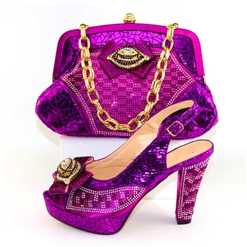 

Hot sale purple high heel pumps shoes and bag set for fashion lady CR2107 , heel height 11.3cm