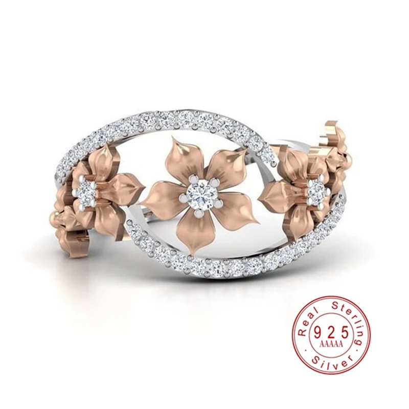 Модный кристалл цветок Дизайнер 925 пробы Серебряный, с гравировкой кольцо с фианитом класса ААА вечерние кольца на годовщину для Для женщин ювелирные изделия