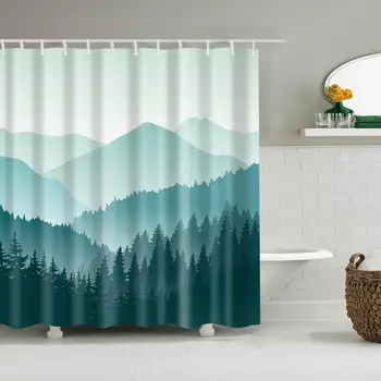 

Waterproof Thicken Forest Blue Bathing Blue Green Bathroom Polyester Mildew Proof Bath Tub Shower Curtain with 12 pcs Hooks