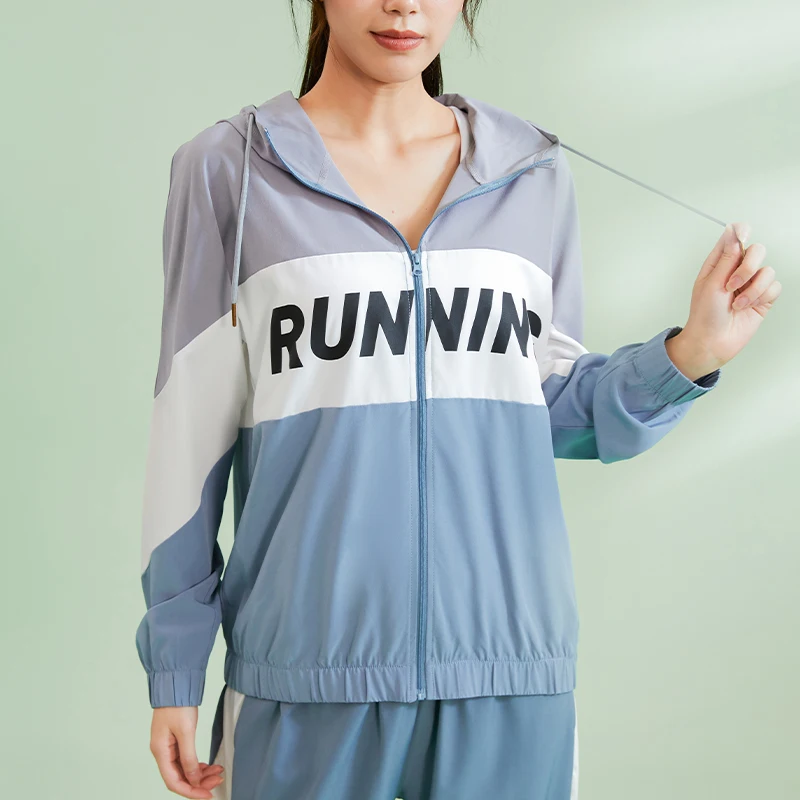 Vansydical Color Matching Running Jacket Women Hoodie Sports Yoga Shirts Zipper Fitness Gym Tops Long Sleeves Sportswear Stretch
