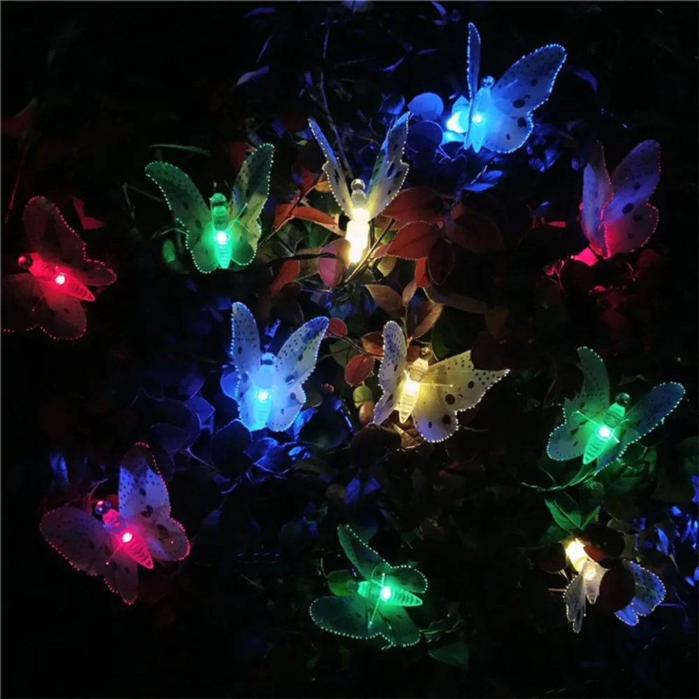 12 светодиодных солнечных батареях Бабочка Фея светящаяся садовая гирлянда вечерние Свадебные огни рождественские праздничные гирлянды украшения