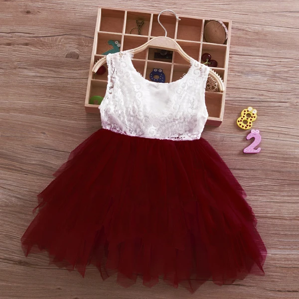 Sleeveless Wine red Рождественские детские платья для девочек возрастом от 2 до 8 лет, одежда с длинными рукавами и круглым вырезом для маленьких девочек, платье розовое платье с открытой спиной для свадебной вечеринки - Цвет: Sleeveless Wine red