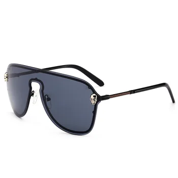 

Goldren Skull Inlay One-Piece Goggles Men's Sunglasses Oversized Wraparound Shield-shaped Female Ultra Light Metal Glasses