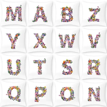 

Flower Butterfly English Letter Alphabet Cushion Cover Polyester Throw Pillowcase 45*45 Sofa Home Decorative Pillow Covers 40868