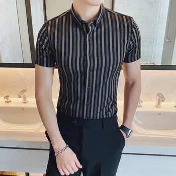 

Striped shirt men's short-sleeved 2020 summer new Korean version of the trend of handsome young men's casual wild shirt men