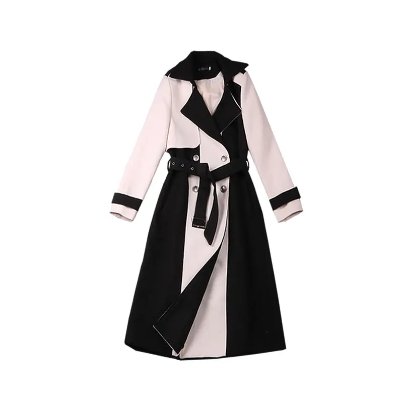 Новое осенне-зимнее женское свободное лоскутное длинное шерстяное пальто в английском стиле с поясом, женская элегантная теплая шерстяная куртка