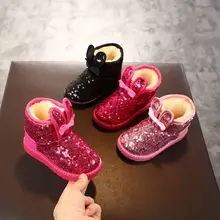 

Girls Snow Boots Thicken Winter New In-tube Cotton Boots Sequins Waterproof Non-slip Girls Fashion Cute Popular Cotton Boots