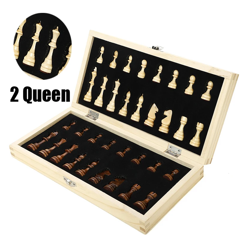Jusenda Wooden Chess Set Magnetic Chess Color Board Game Puzzle Large Board 34 Pieces Portable Fold Travel Toys For Kids