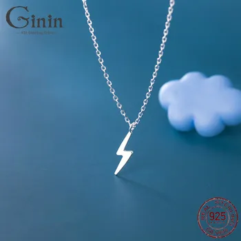 

GININ 100% 925 Sterling Silver Lightning Choker Small and Exquisite Pendant Charm Necklace For Women Young Girl Party Jewelry