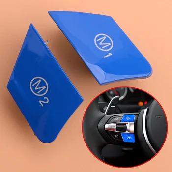 

2pcs/set Car Plastic Blue Steering Wheel M1 M2 Mode Button Switch Cover Trim Cap fit for BMW F30 F34 M-Sports