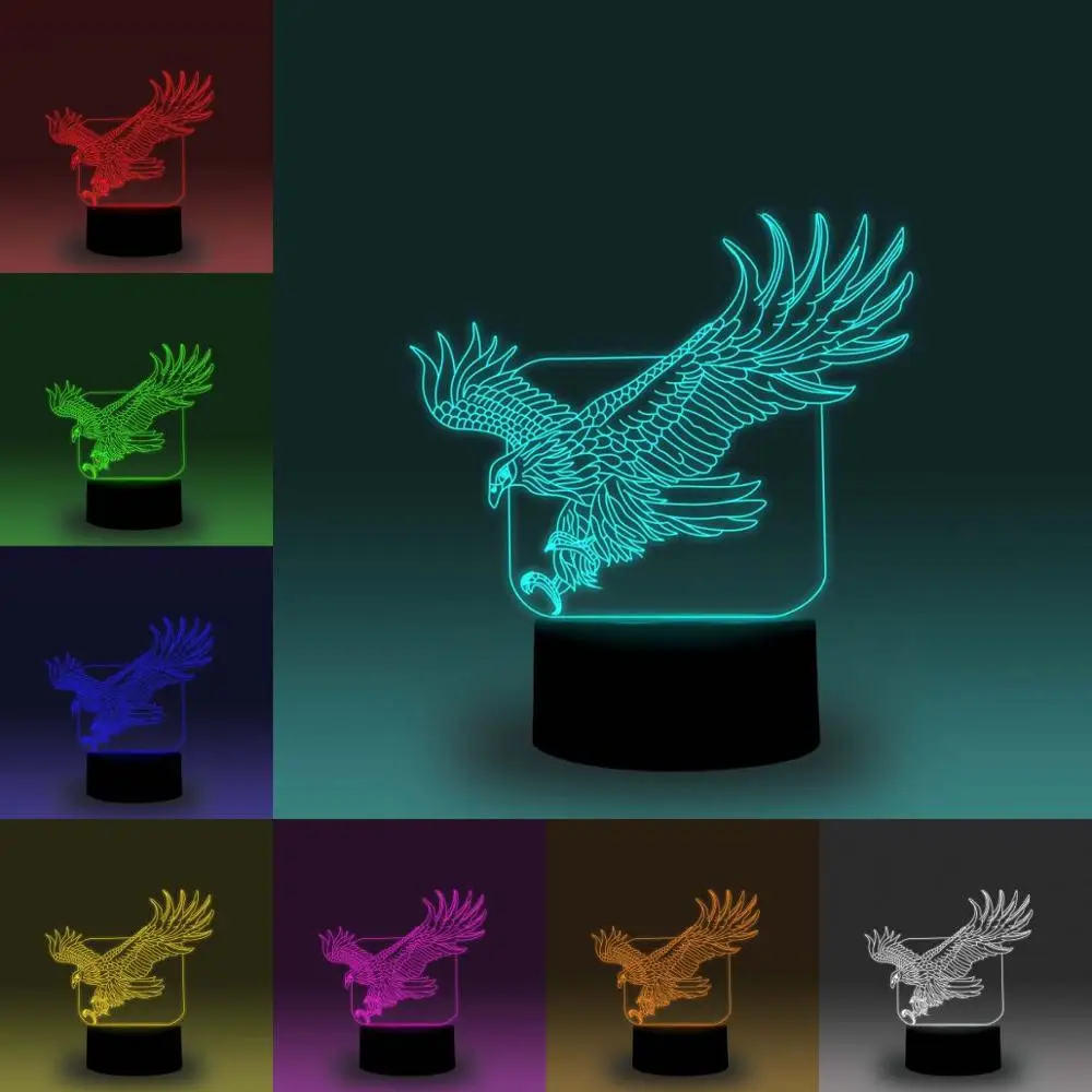 NiteApps 3D Летающий орел ночник настольная Иллюзия украшение лампа подарок на день рождения приложение/сенсорный контроль