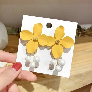 

925 Silver Europe and America Hot Selling Fashion Big Brand Flower Earrings Summer Trend Versatile Pearl Earrings Exaggeration E
