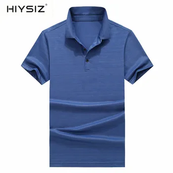 

HIYSIZ Brand Short Sleeve T Shirt Men Spring Summer T-Shirt Plus Size Business Casual Turn-down Collar Tee Shirt Homme H5032S